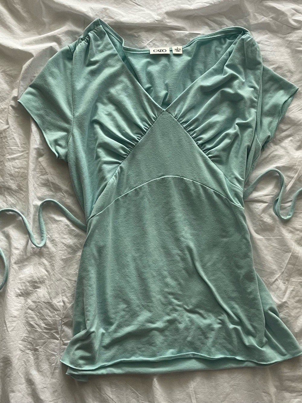 Cato Mint Green Short Sleeve Wrap-Style V-Neck Top